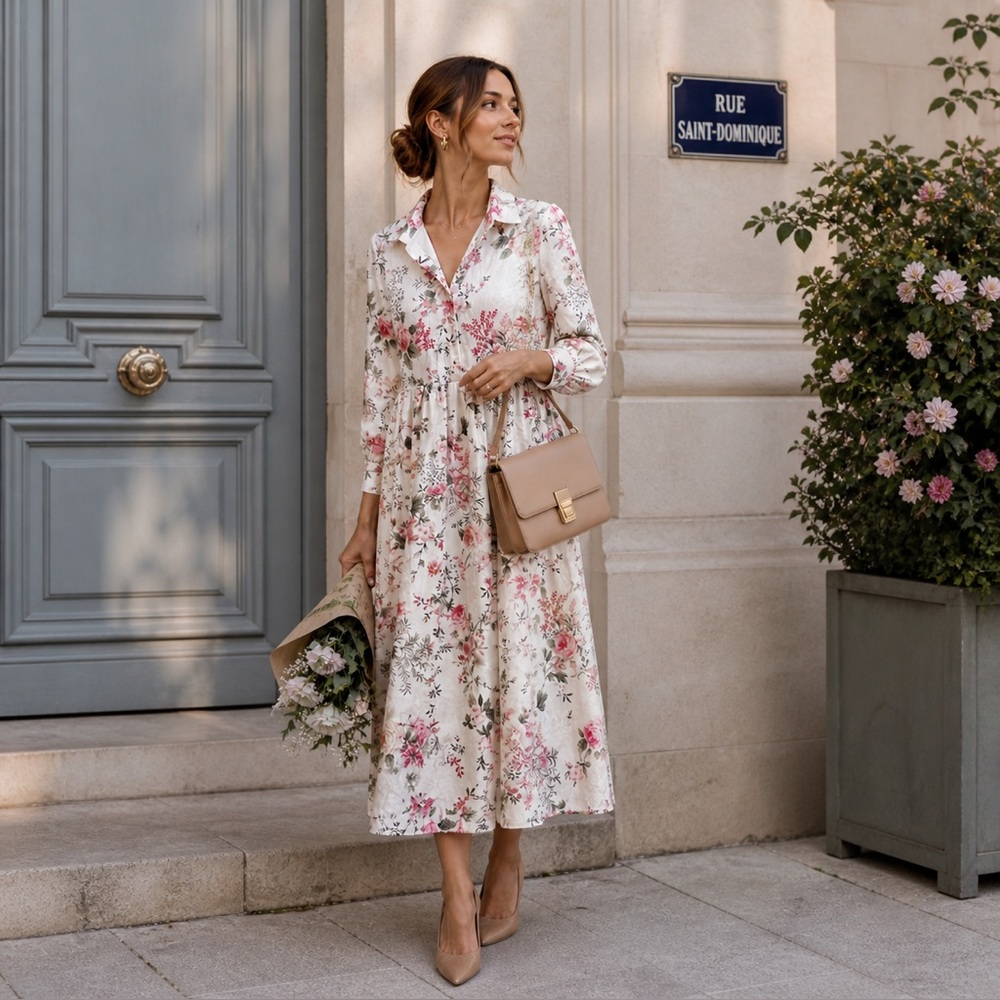 Floral Midi Dress Romantic Feminine Style